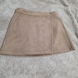 JustFab Tan Suede Wrap Mini Skirt